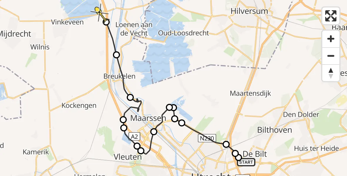 Routekaart van de vlucht: Politieheli naar Nieuwer Ter Aa