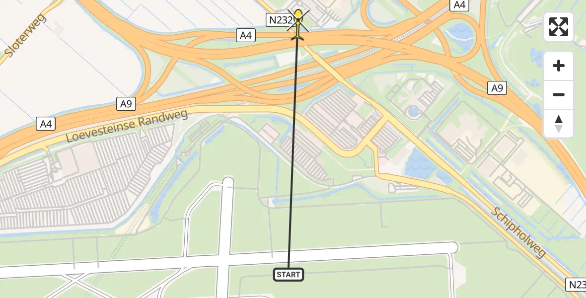 Routekaart van de vlucht: Politiehelikopter naar Badhoevedorp