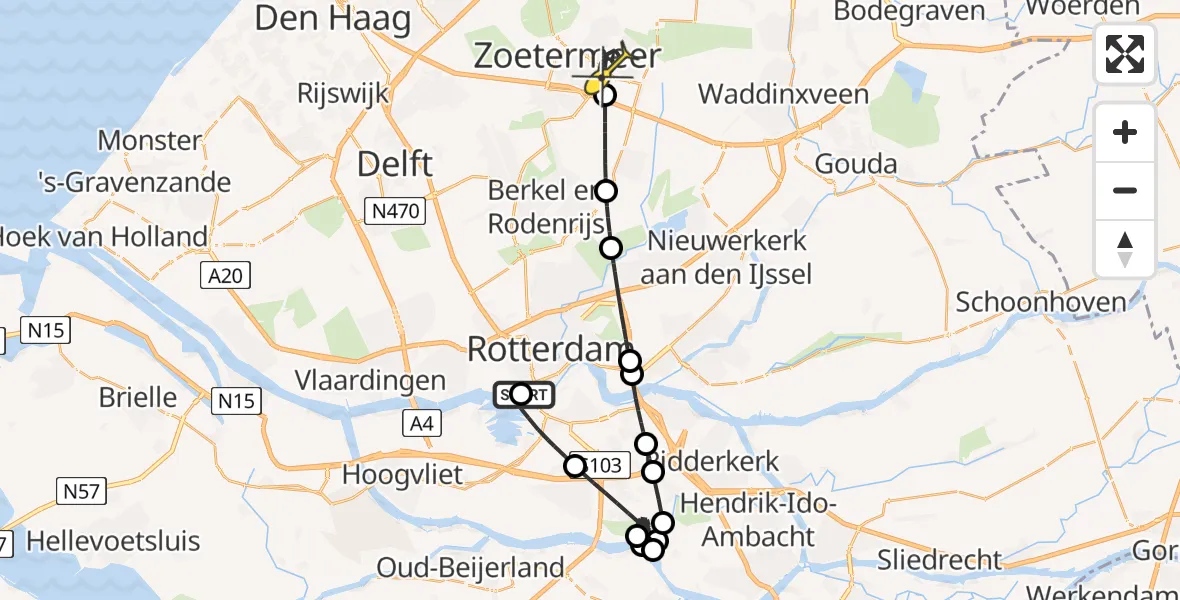 Routekaart van de vlucht: Lifeliner 2 naar Zoetermeer