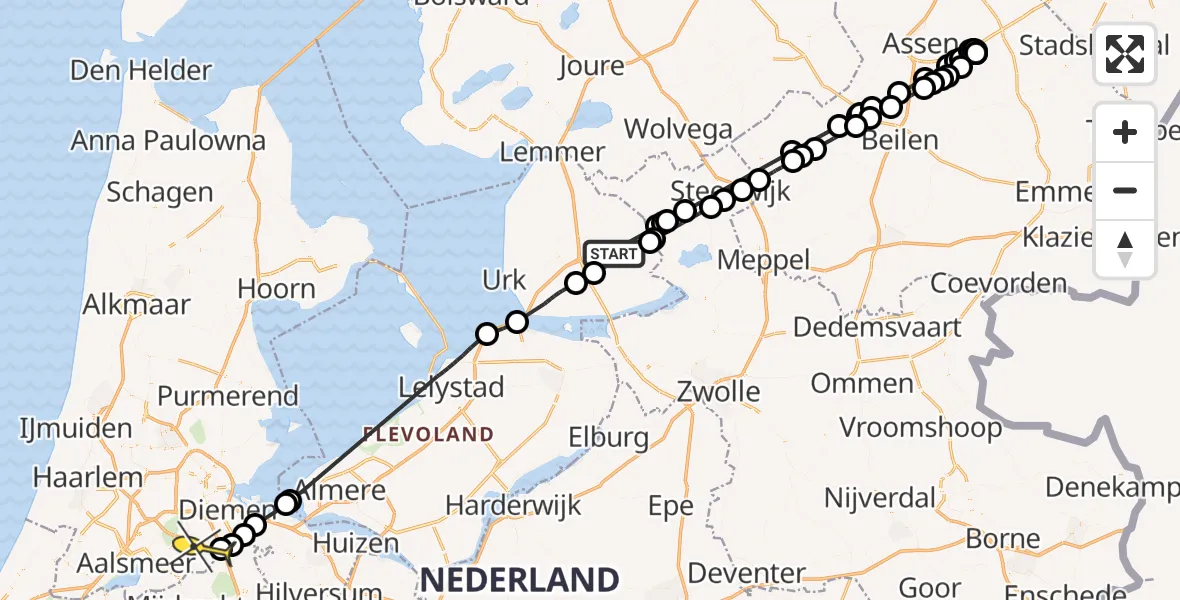 Routekaart van de vlucht: Politieheli naar Ouderkerk aan de Amstel