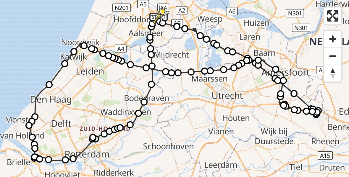 Routekaart van de vlucht: Politieheli naar Schiphol