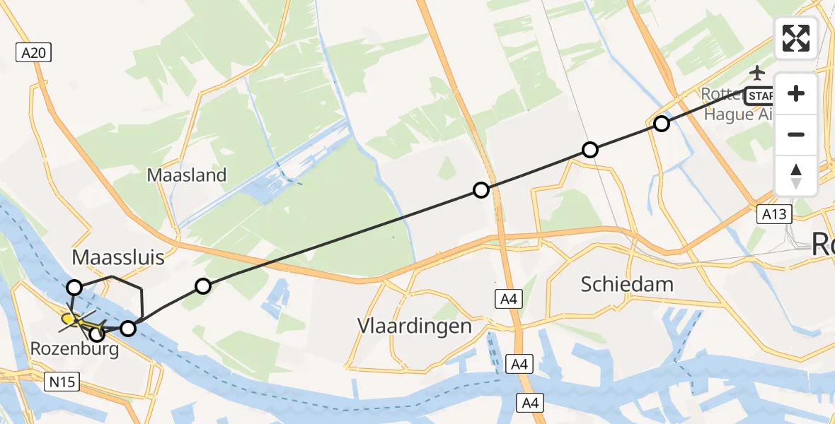 Routekaart van de vlucht: Lifeliner 2 naar Rozenburg