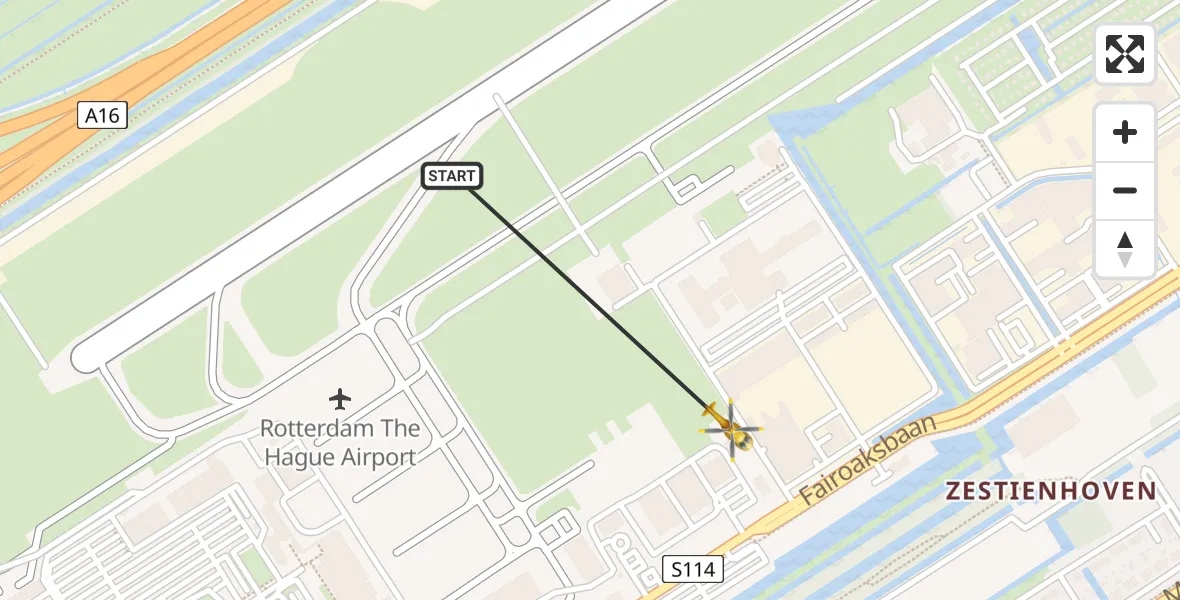 Vluchtroute Traumahelikopter Rotterdam The Hague Airport - Rotterdam The Hague Airport, 14 oktober 2023, 19:50