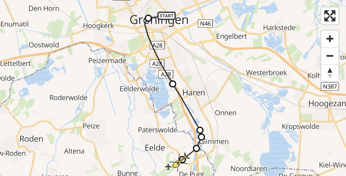 Routekaart van de vlucht: Lifeliner 4 naar Groningen Airport Eelde