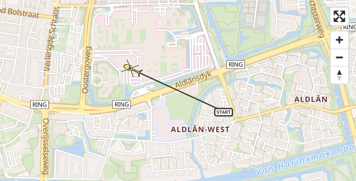 Routekaart van de vlucht: Ambulanceheli naar Leeuwarden