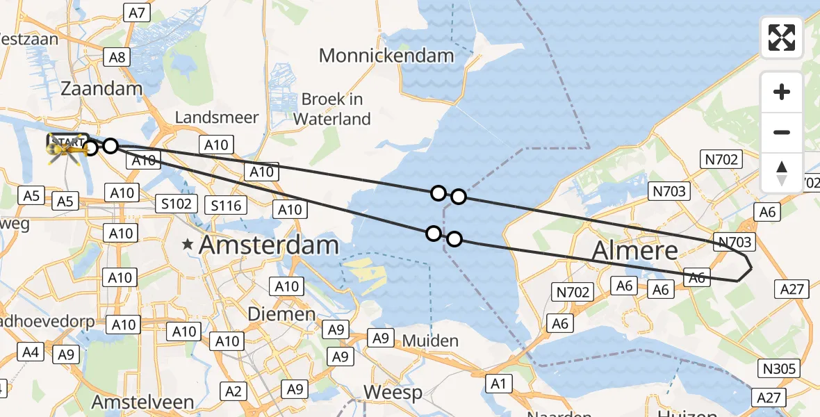 Vluchtroute Traumahelikopter Amsterdam Heliport - Amsterdam Heliport, 15 oktober 2023, 05:31