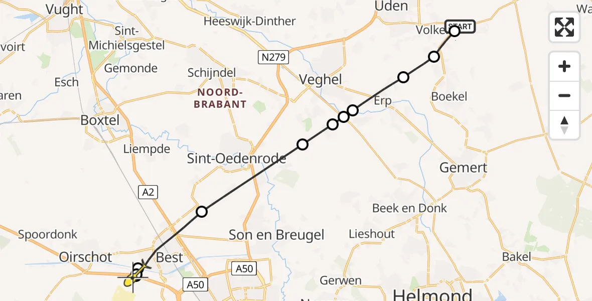 Routekaart van de vlucht: Traumaheli naar Oirschot