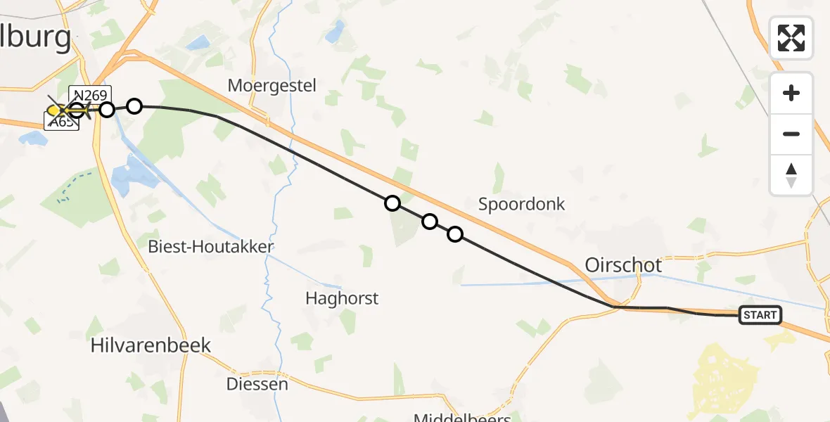 Routekaart van de vlucht: Lifeliner 3 naar Tilburg