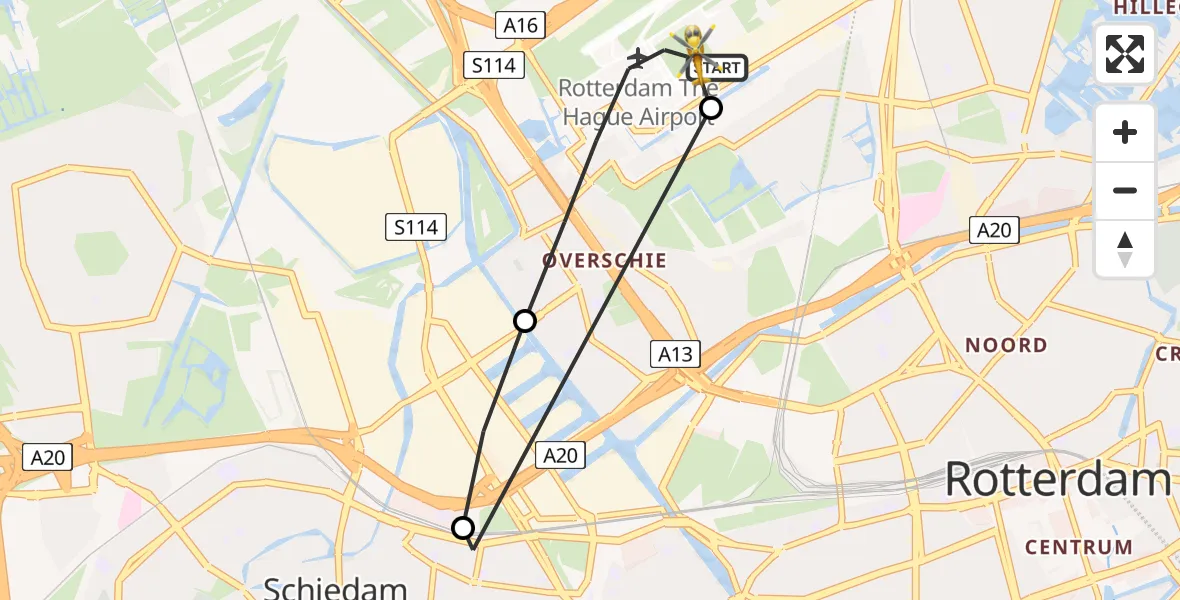 Vluchtroute Traumahelikopter Rotterdam The Hague Airport - Rotterdam The Hague Airport, 15 oktober 2023, 06:57