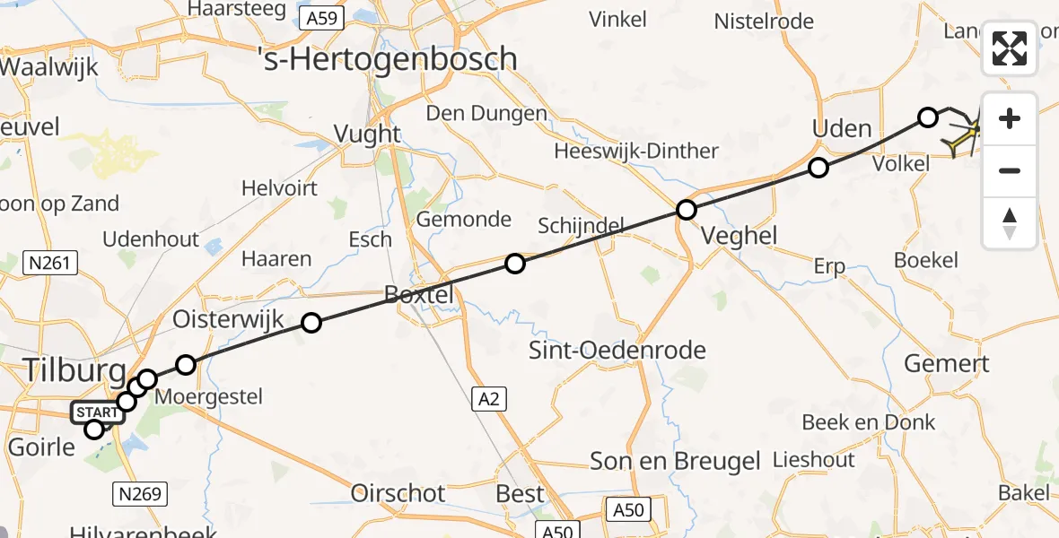 Routekaart van de vlucht: Lifeliner 3 naar Vliegbasis Volkel