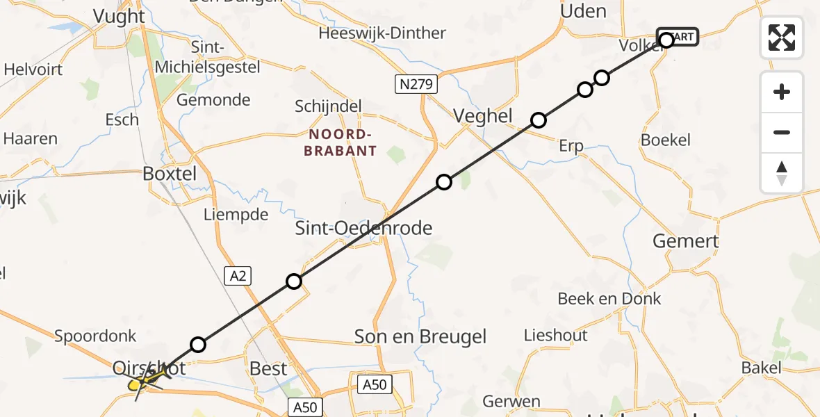 Routekaart van de vlucht: Lifeliner 3 naar Oirschot