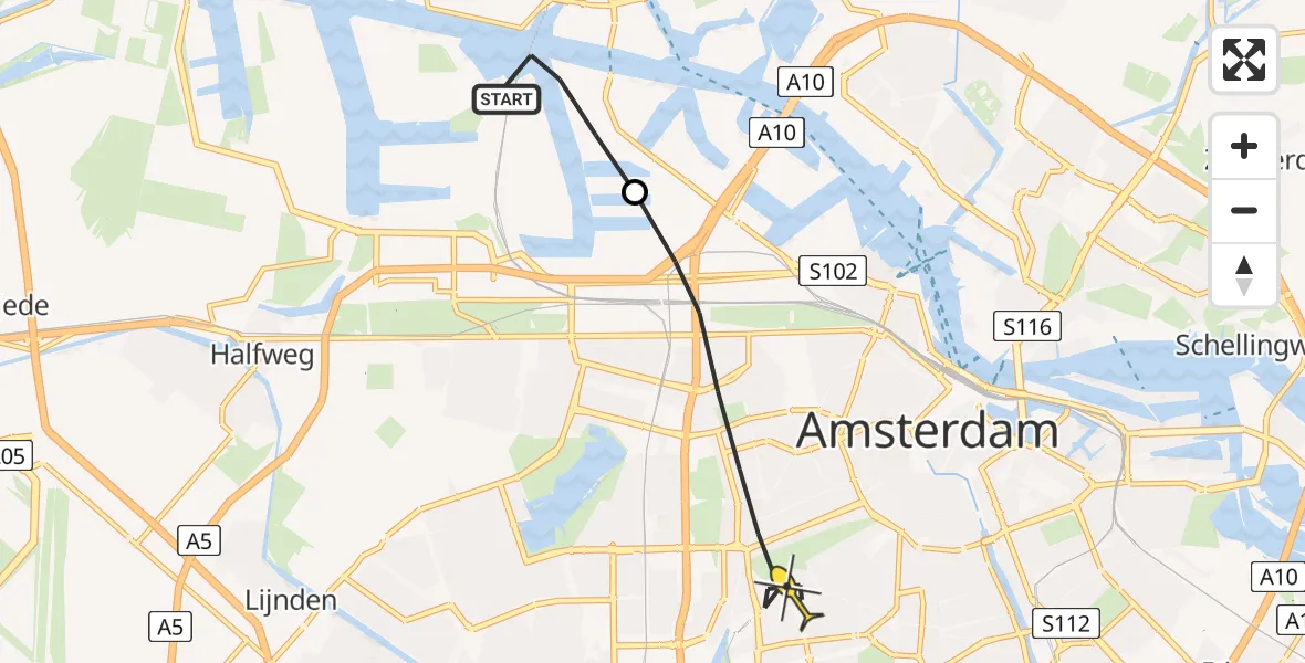 Routekaart van de vlucht: Lifeliner 1 naar Amsterdam