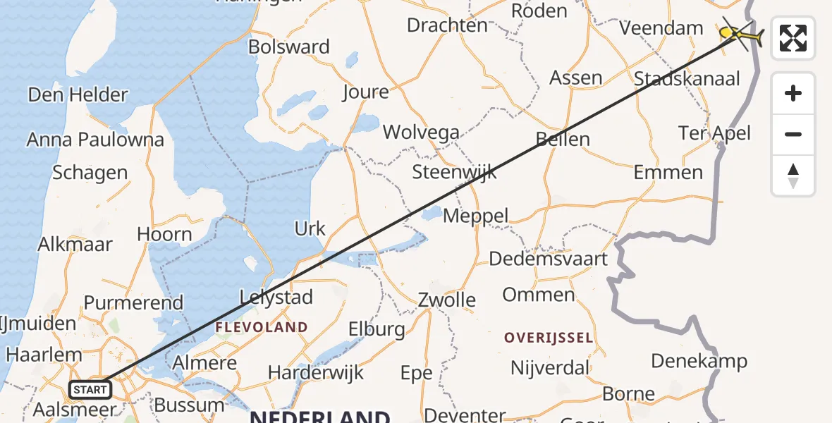 Routekaart van de vlucht: Politieheli naar Vriescheloo