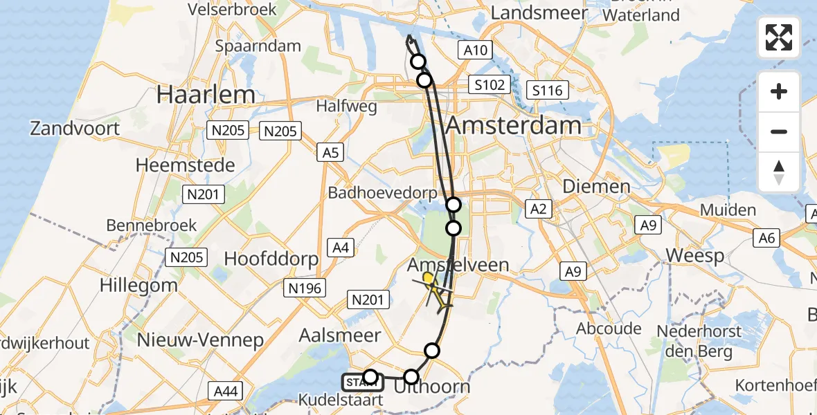 Routekaart van de vlucht: Lifeliner 1 naar Amstelveen