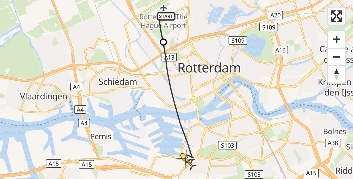 Routekaart van de vlucht: Lifeliner 2 naar Rotterdam