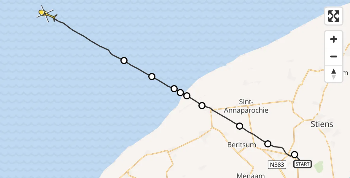 Routekaart van de vlucht: Ambulanceheli naar Oosterend