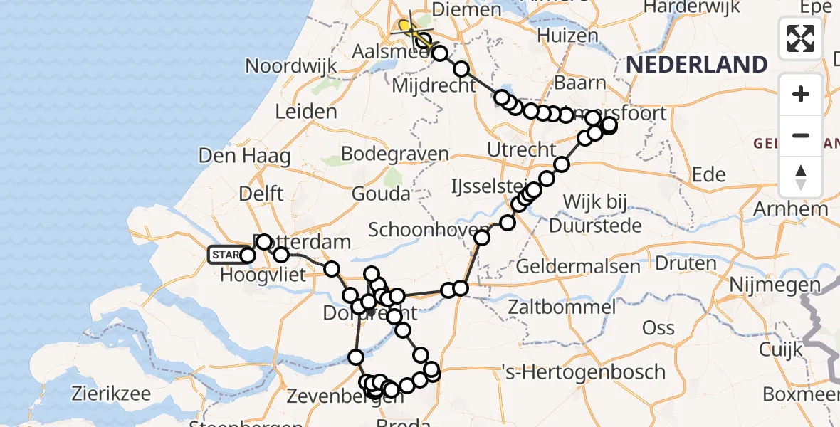 Routekaart van de vlucht: Politieheli naar Aalsmeer