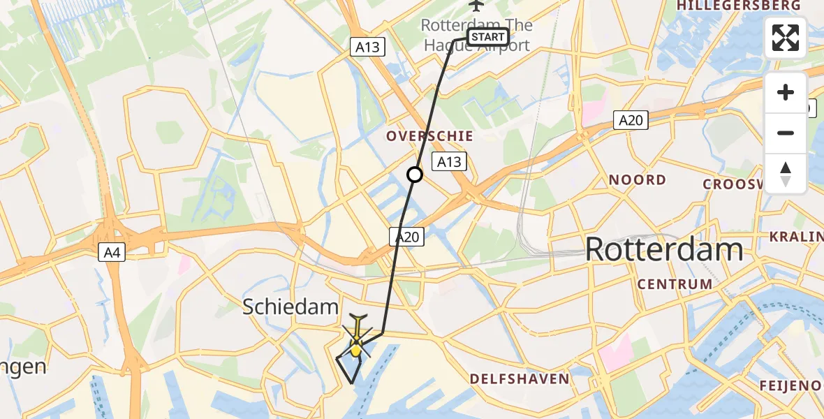 Routekaart van de vlucht: Lifeliner 2 naar Rotterdam