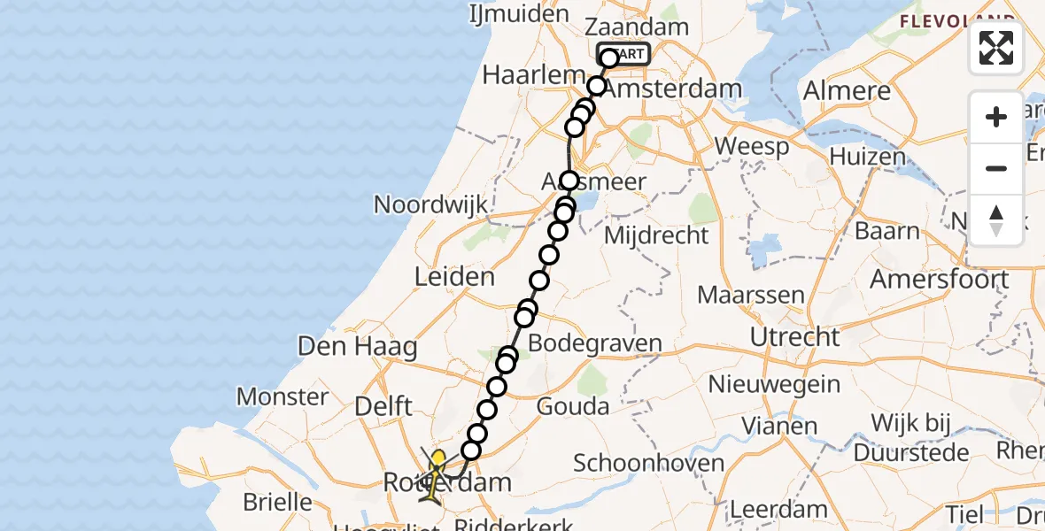 Routekaart van de vlucht: Lifeliner 1 naar Rotterdam