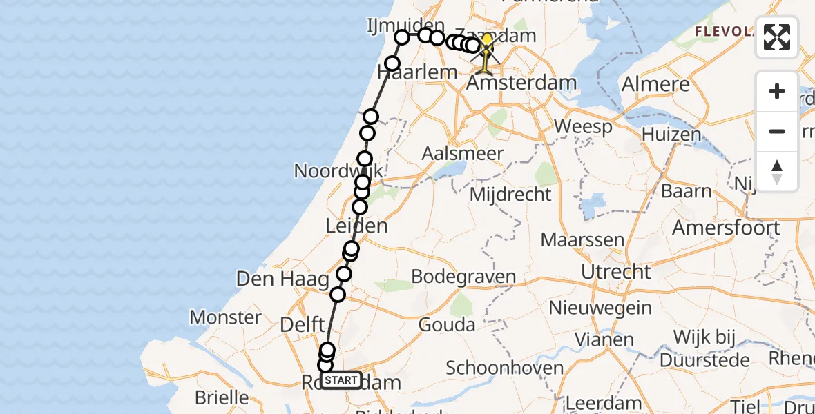 Routekaart van de vlucht: Lifeliner 1 naar Amsterdam Heliport