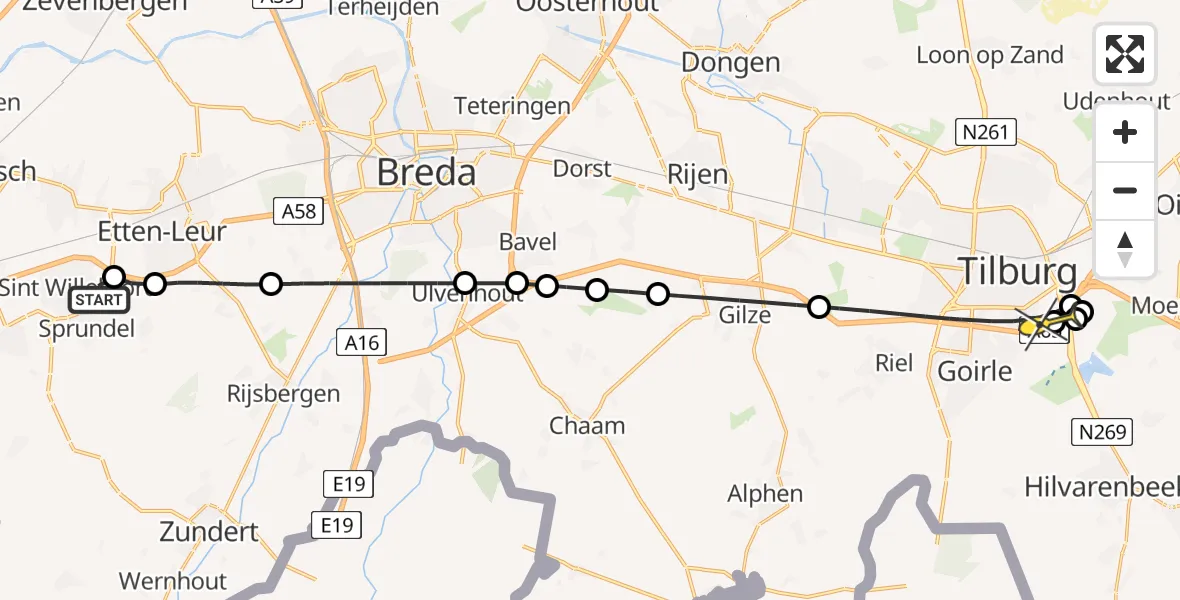 Routekaart van de vlucht: Lifeliner 2 naar Tilburg