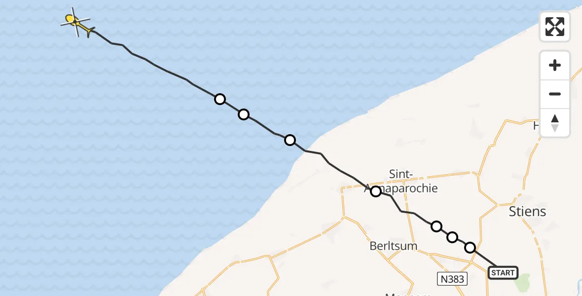 Routekaart van de vlucht: Ambulanceheli naar Oosterend