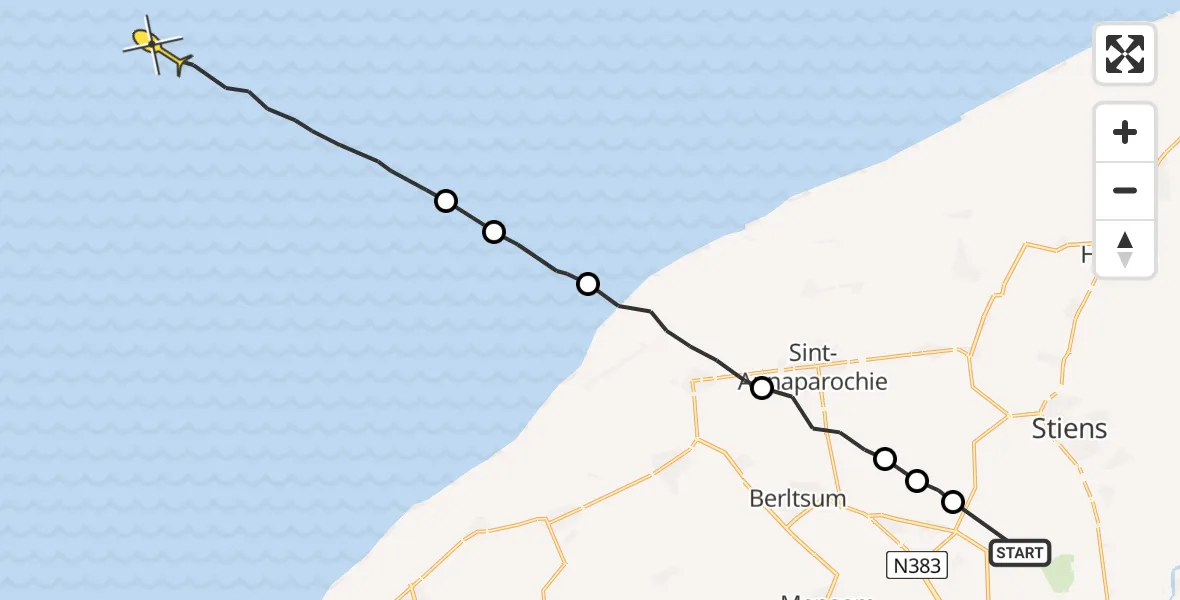 Routekaart van de vlucht: Ambulancehelikopter naar Oosterend
