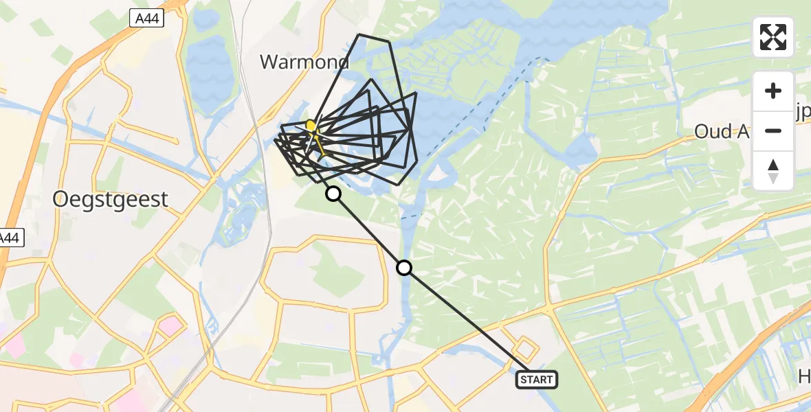 Routekaart van de vlucht: Politiehelikopter naar Warmond