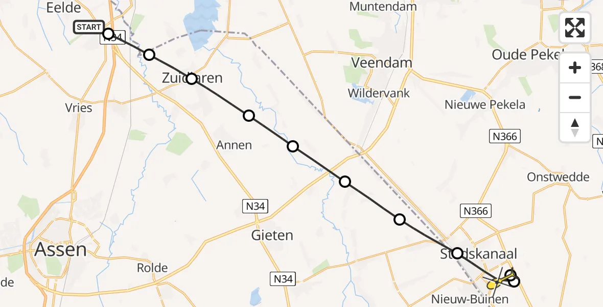 Routekaart van de vlucht: Lifeliner 4 naar Stadskanaal