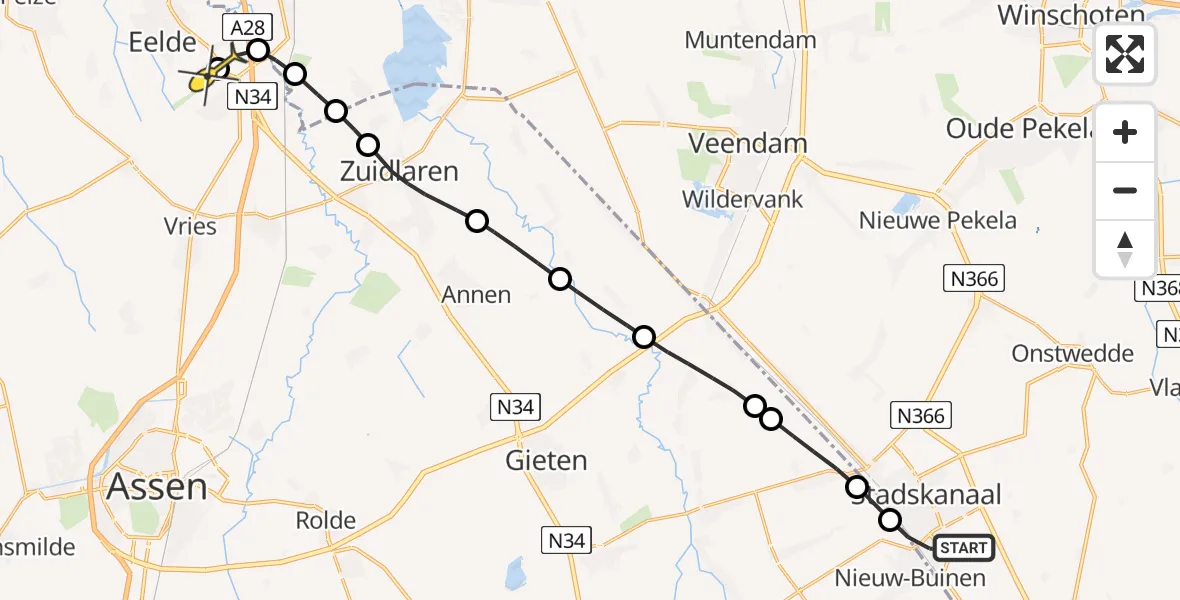 Routekaart van de vlucht: Lifeliner 4 naar Groningen Airport Eelde