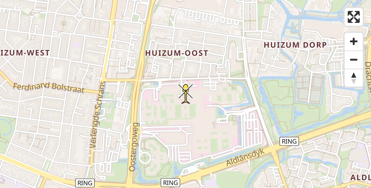 Vluchtroute Ambulancehelikopter van Leeuwarden naar Leeuwarden