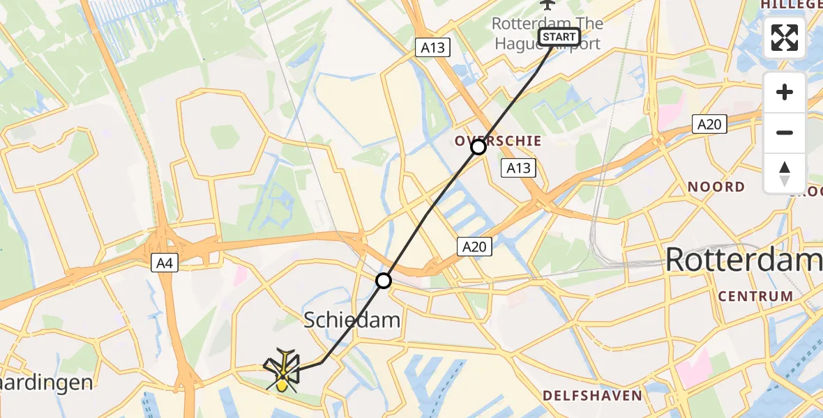 Routekaart van de vlucht: Lifeliner 2 naar Schiedam