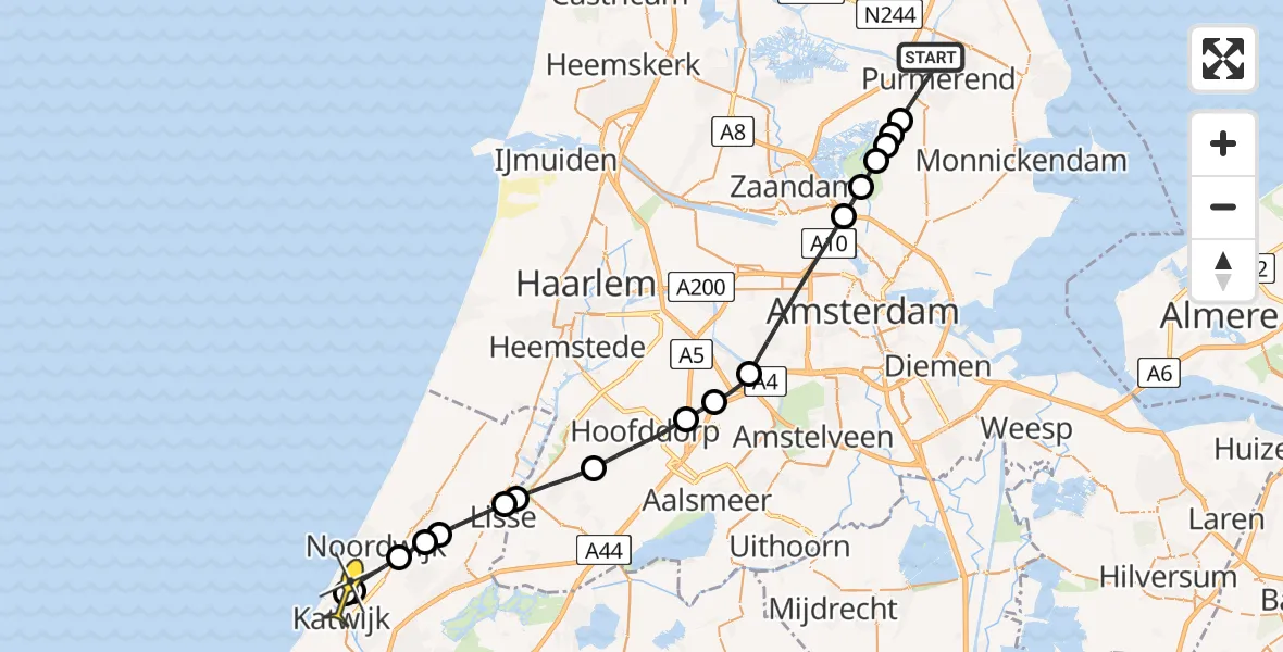 Routekaart van de vlucht: Lifeliner 1 naar Noordwijk