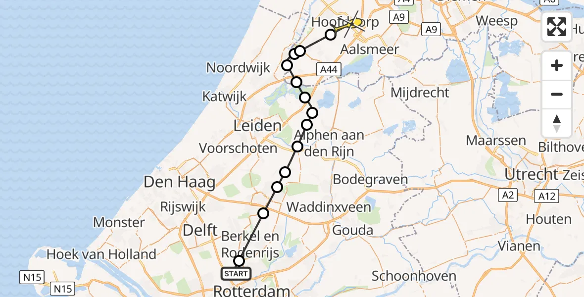 Routekaart van de vlucht: Lifeliner 2 naar Hoofddorp