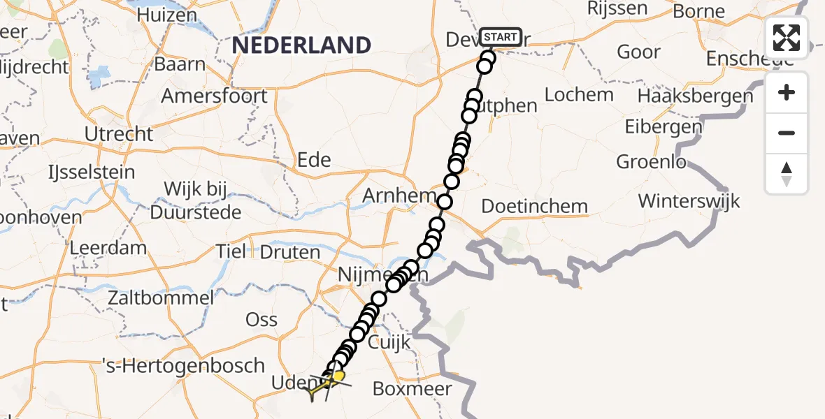 Routekaart van de vlucht: Lifeliner 3 naar Vliegbasis Volkel