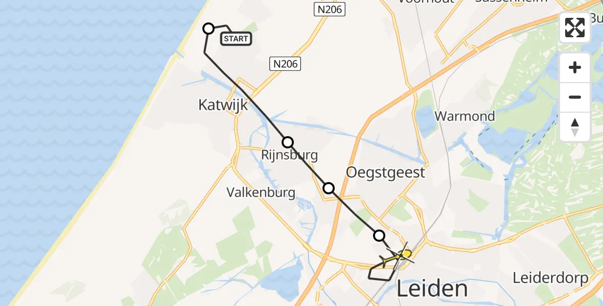 Routekaart van de vlucht: Lifeliner 1 naar Leiden