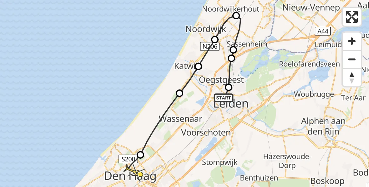 Routekaart van de vlucht: Lifeliner 1 naar Den Haag