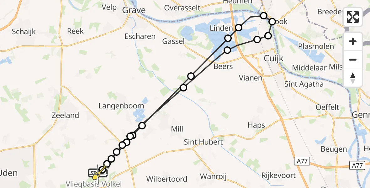 Routekaart van de vlucht: Lifeliner 3 naar Vliegbasis Volkel