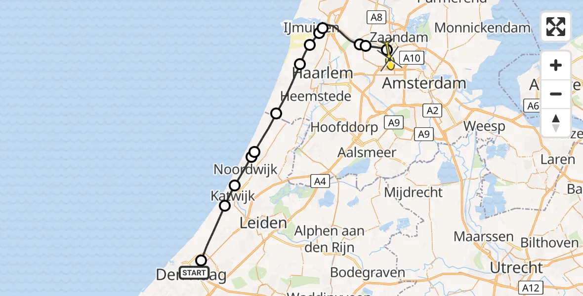 Routekaart van de vlucht: Lifeliner 1 naar Amsterdam Heliport