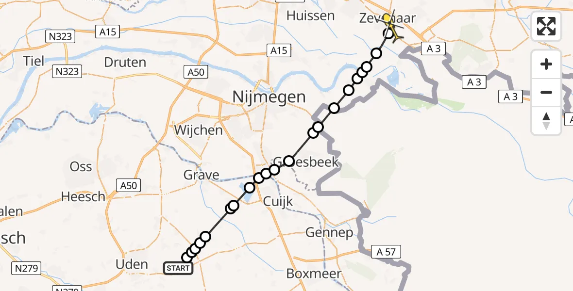 Routekaart van de vlucht: Lifeliner 3 naar Zevenaar