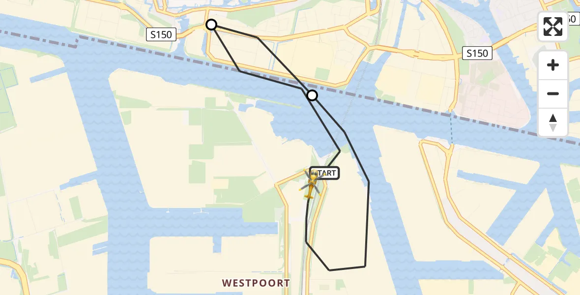 Vluchtroute Traumahelikopter Amsterdam Heliport - Amsterdam Heliport, 16 oktober 2023, 13:48
