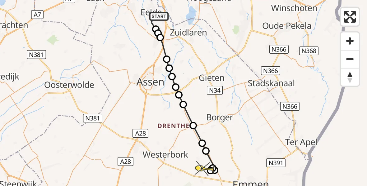 Routekaart van de vlucht: Lifeliner 4 naar Zweeloo