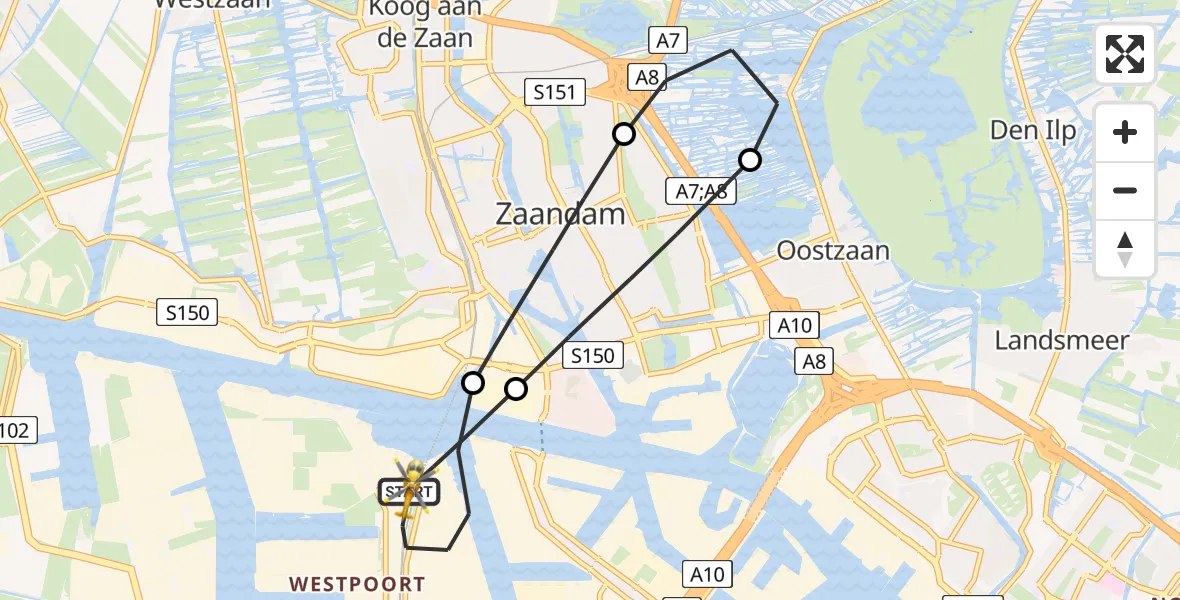 Vluchtroute Traumahelikopter Amsterdam Heliport - Amsterdam Heliport, 16 oktober 2023, 14:10
