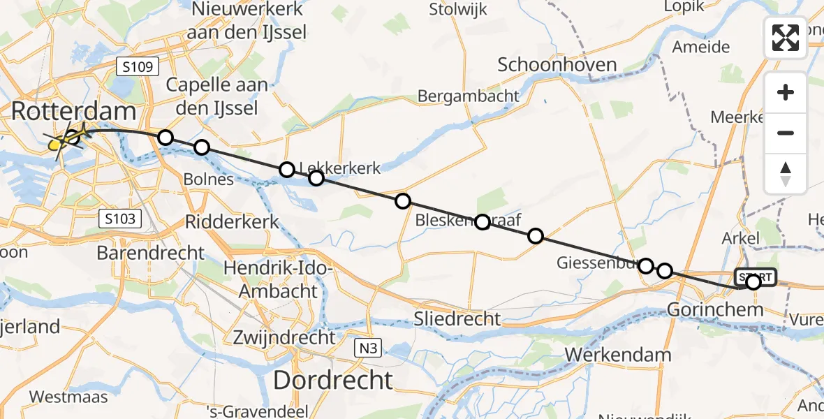 Routekaart van de vlucht: Lifeliner 2 naar Erasmus MC