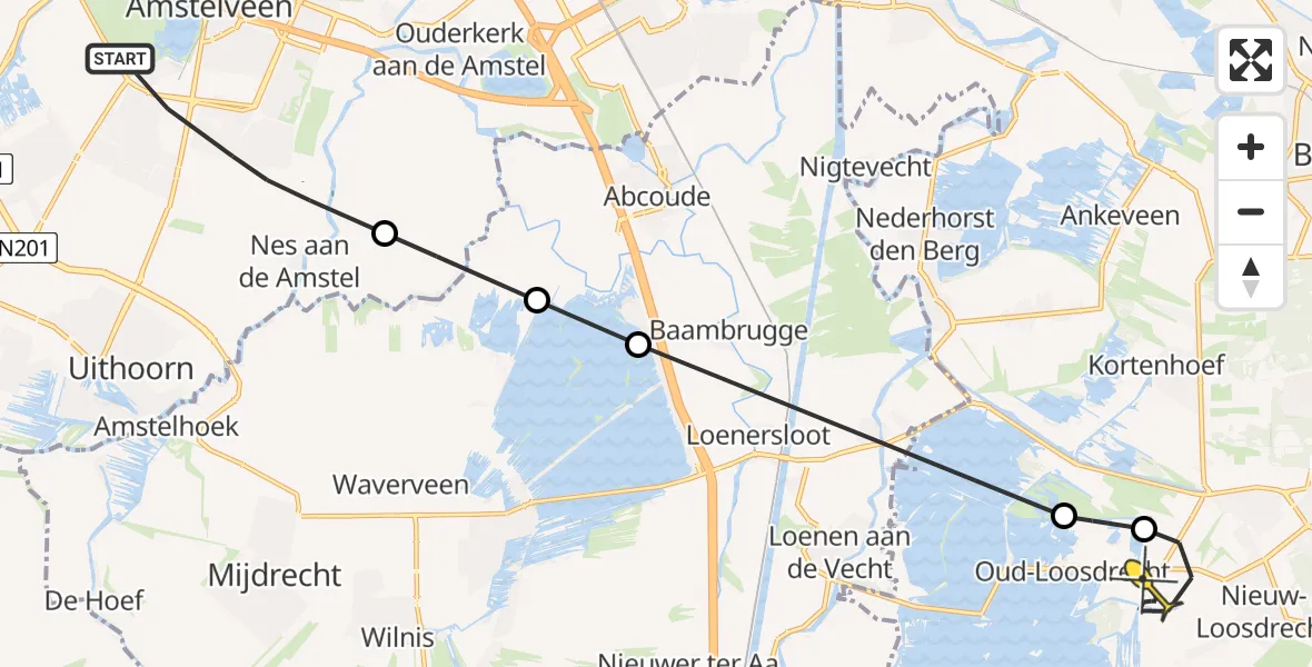 Routekaart van de vlucht: Politieheli naar Loosdrecht