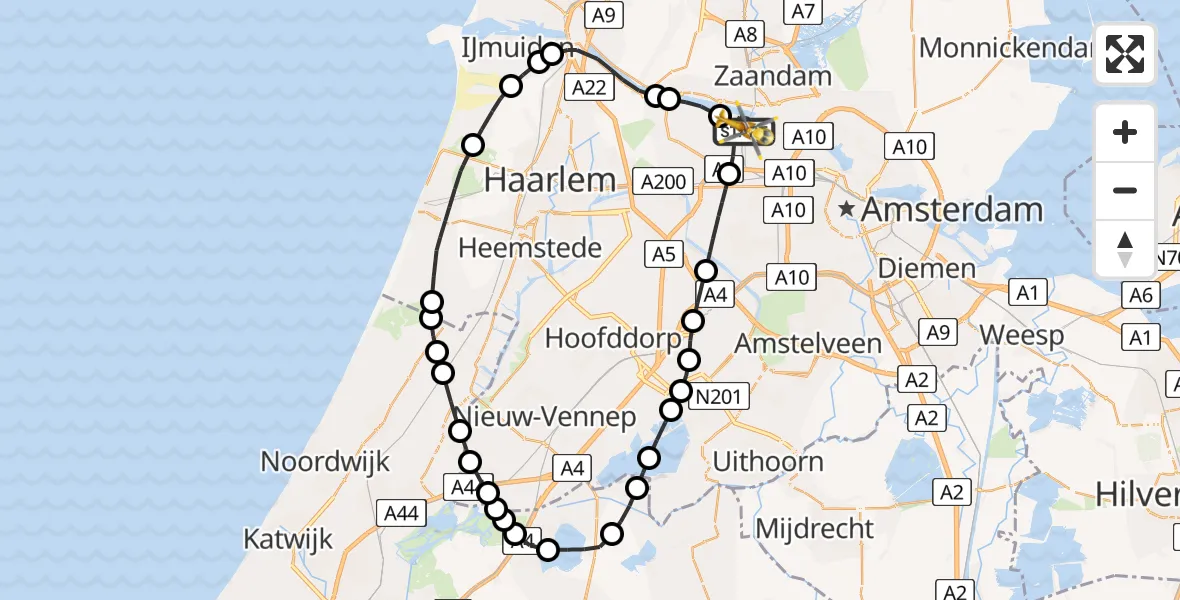 Vluchtroute Traumahelikopter Amsterdam Heliport - Amsterdam Heliport, 16 oktober 2023, 14:39