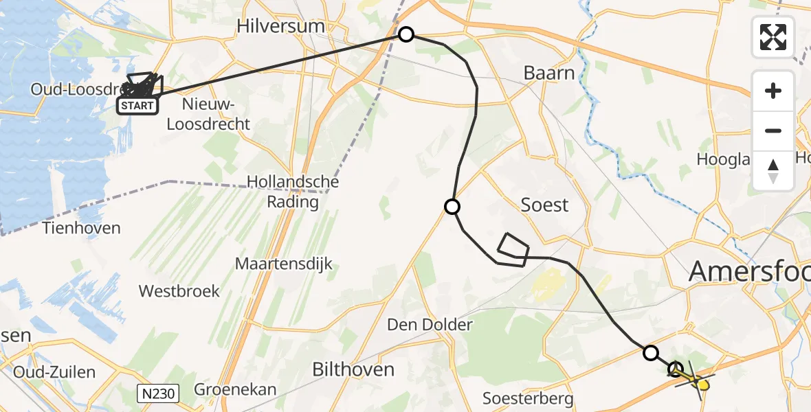 Routekaart van de vlucht: Politieheli naar Leusden
