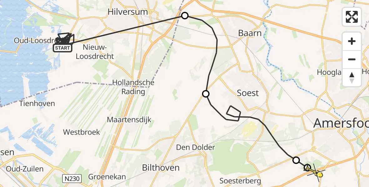 Routekaart van de vlucht: Politiehelikopter naar Leusden