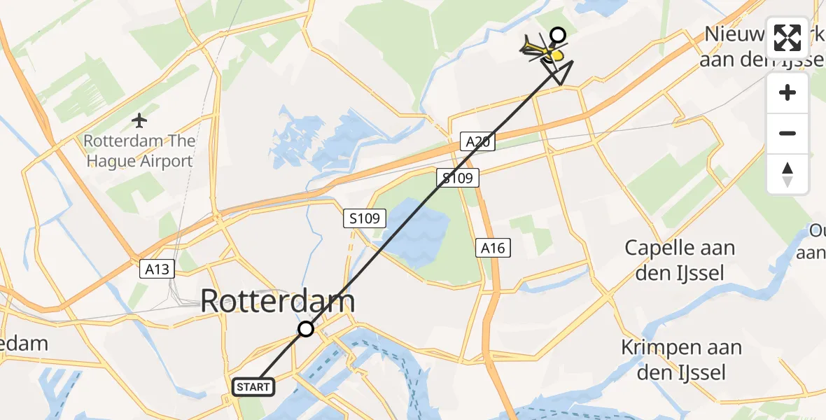 Routekaart van de vlucht: Lifeliner 2 naar Rotterdam