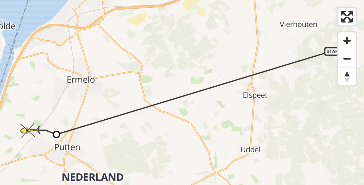 Routekaart van de vlucht: Politiehelikopter naar Putten